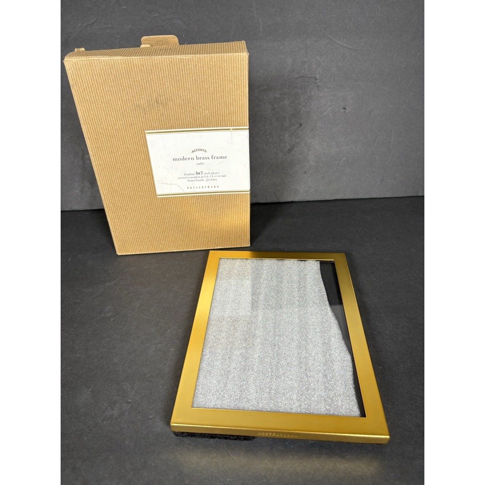 Pottery Barn Accents Modern Brass 5x7 Picture Frame Gold Original Box